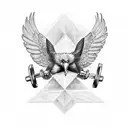 Design a tattoo that combines the elegance of an eagle with the determination of a weightlifter in a blackwork style. tattoo design idea