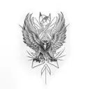 Design a tattoo that combines the elegance of an eagle with the determination of a weightlifter in a blackwork style. tattoo design idea