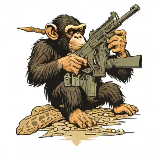 chimpanzee shooting an M2 Browning on an v22 osprey  tattoo design idea