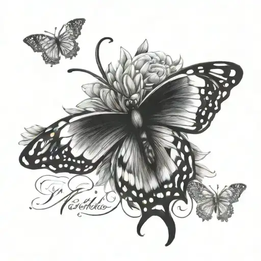 butterfly with name and 2 dates incorporated tattoo design idea