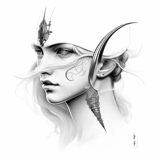 God Freya, face, beautyful face, braided hair, natural tattoo design idea