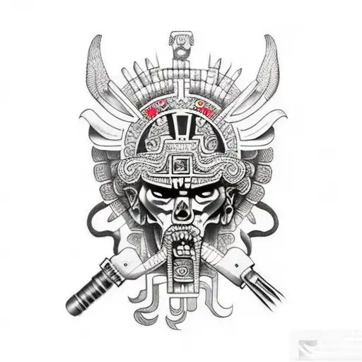 full sleeve Aztec mythology  tattoo design idea