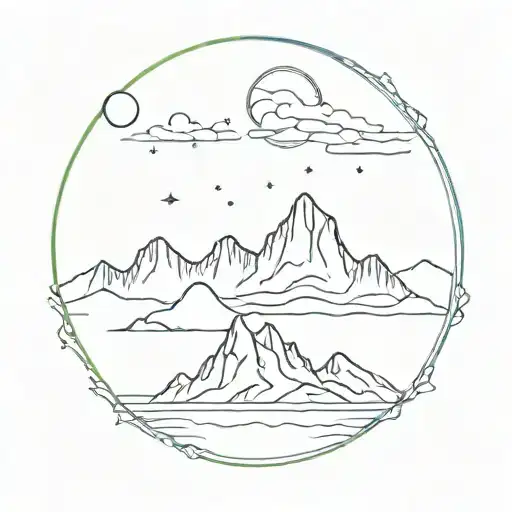 northern lights, volcano, mountains and icebergs iceberg stock tattoo design idea