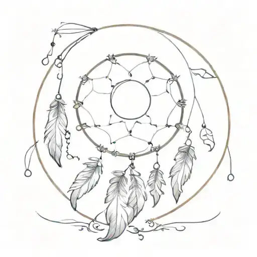 Design a minimalist tattoo of a dream catcher with a moon at its center, incorporating Indian henna patterns tattoo design idea