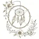 A dream catcher with each loop made of a different type of flower, with the moon shining through the center tattoo design idea