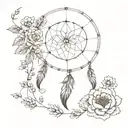 A dream catcher with each loop made of a different type of flower, with the moon shining through the center tattoo design idea