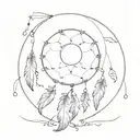 Design a minimalist tattoo of a dream catcher with a moon at its center, incorporating Indian henna patterns tattoo design idea