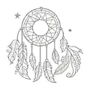 Design a minimalist tattoo of a dream catcher with a moon at its center, incorporating Indian henna patterns tattoo design idea