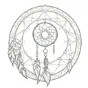 Design a minimalist tattoo of a dream catcher with a moon at its center, incorporating Indian henna patterns tattoo design idea