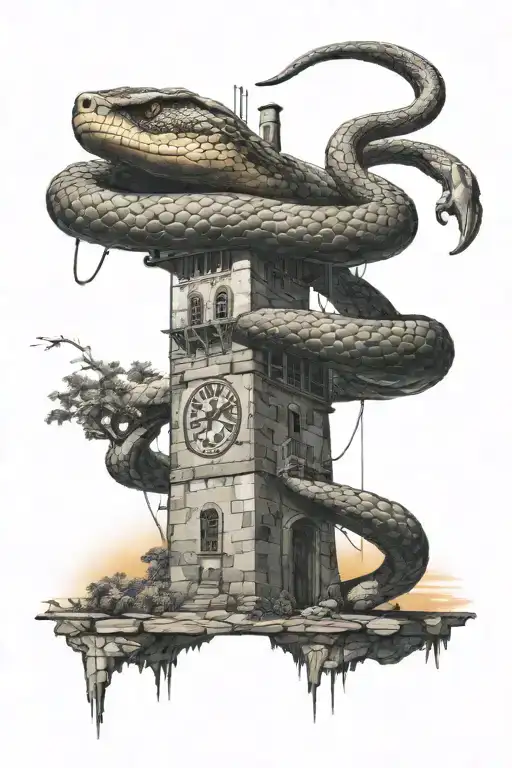 Snake on a tower eating the sun tattoo tattoo design idea