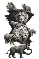 lion, bear and elephant unity strength tattoo design idea