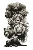 lion, bear and elephant unity strength tattoo design idea