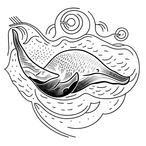 Metalcore-inspired humpback whale surrounded by dark waves tattoo design idea