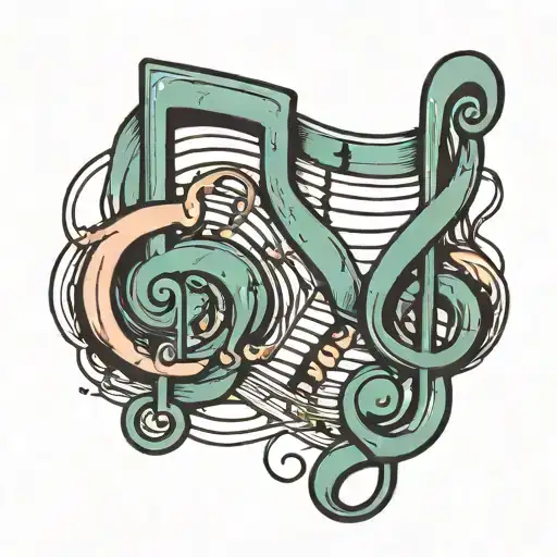 Music notes intertwined with soul leaving the body tattoo design idea