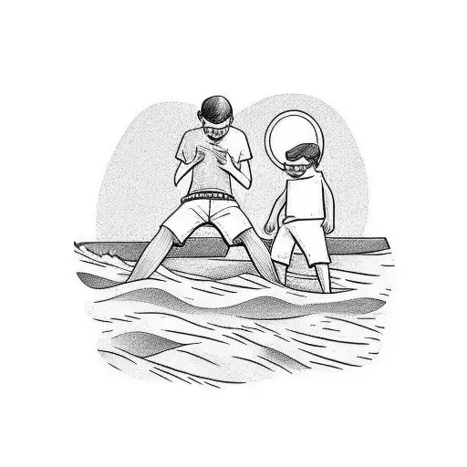 A minimalist tattoo of a father and son enjoying a sunny day at the beach tattoo design idea