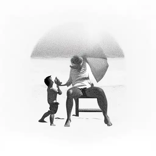 A minimalist tattoo of a father and son enjoying a sunny day at the beach tattoo design idea