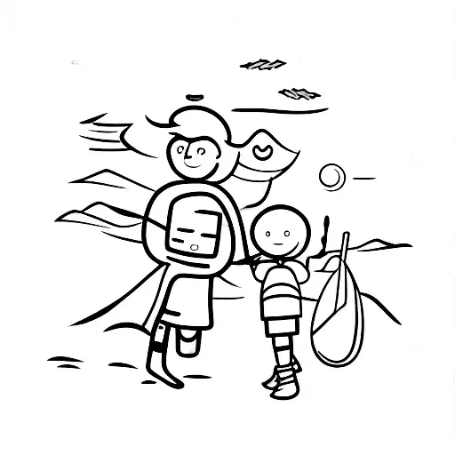 A minimalist tattoo of a father and son enjoying a sunny day at the beach tattoo design idea