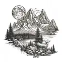 mother nature with mountains and wildlife tattoo design idea