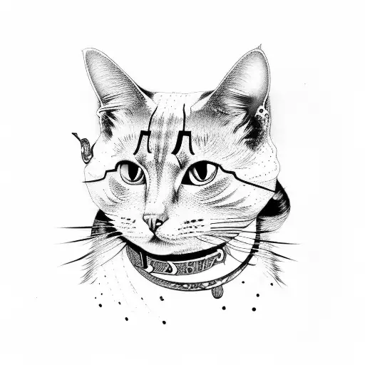 cat samurai  tattoo design idea