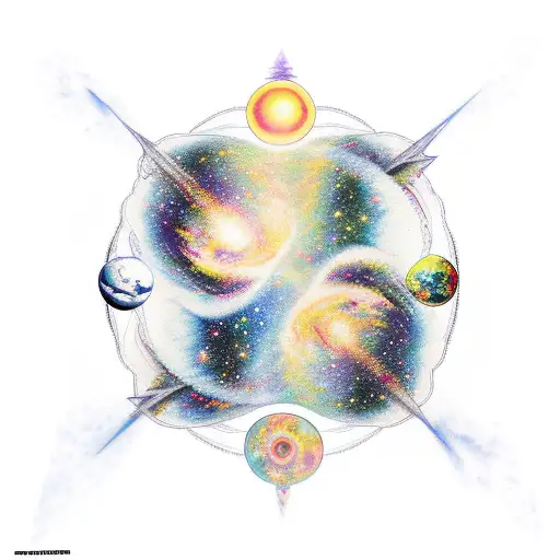 leg sleeve of universe with the Pleiades and spiritual theme tattoo design idea