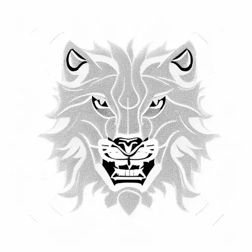 A roaring lion with a mane shaped like a lone wolf, surrounded by clock gears seamlessly woven into the mane symbolizing the battle against time, in blackwork style tattoo design idea