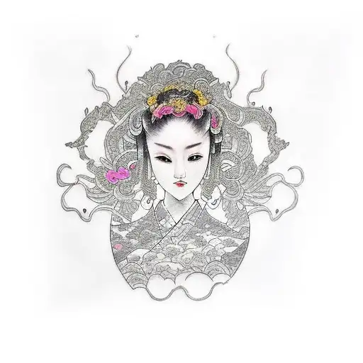 Create a tattoo drawing of the true meaning of femininity and spirituality and empowering  tattoo design idea