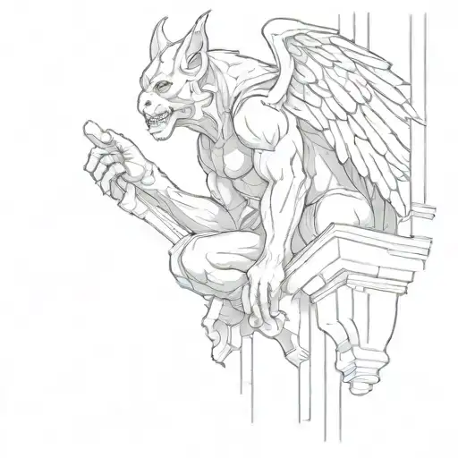gargoyle climbing wall looking over left shoulder tattoo design idea