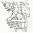 gargoyle climbing wall looking over left shoulder tattoo design idea