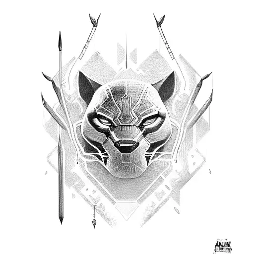 Black Panther with spear through heart  tattoo design idea