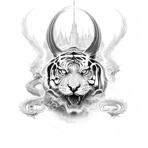 Dragon wrapped around tiger tattoo design idea