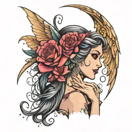 Angel woman cancer  cry tattoo design idea