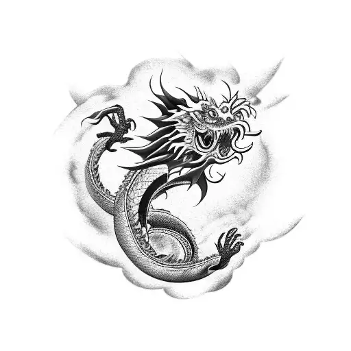 japanese dragon with a floral background for upper arm tattoo design idea