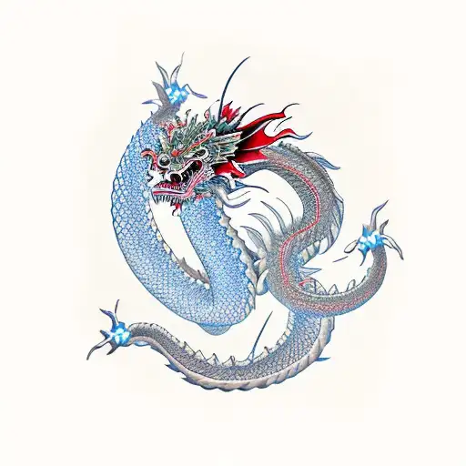 japanese dragon with a floral background tattoo design idea