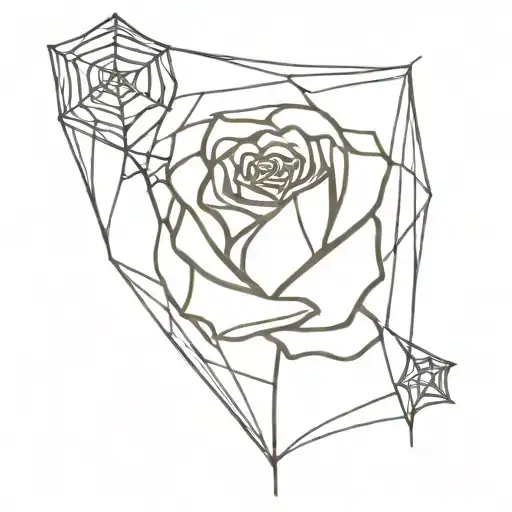rose with spider web intertwined tattoo design idea