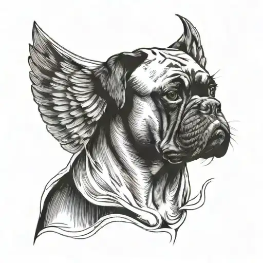 A sketch of a boxer with wings on their back tattoo design idea
