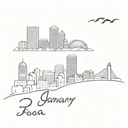 January 5th 2002 boston skyline or scene tattoo design idea