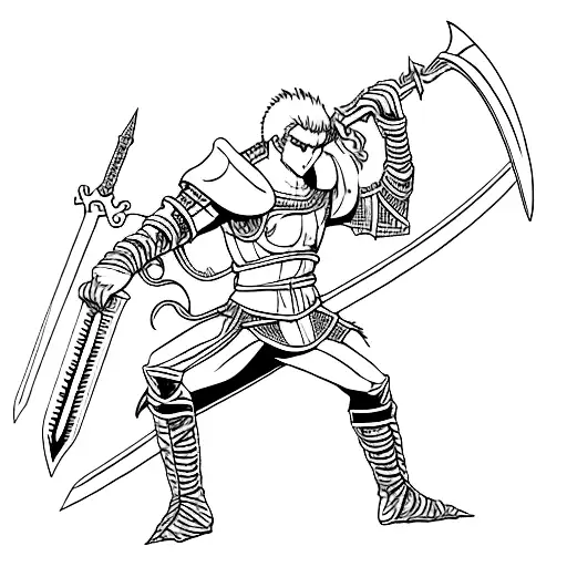 Combine the iconic sword from Berserk with a black cat in a minimalist style. tattoo design idea