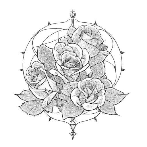 a dark tower surrounded by red roses tattoo design idea