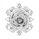 a dark tower surrounded by red roses tattoo design idea