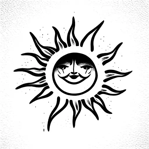 sun tattoo with "the sun is on flames like you are" written around it tattoo design idea
