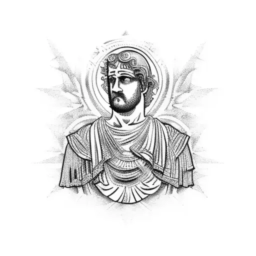 An intricate tattoo design combining Roman statues and Sicilian landscapes, in a dotwork style tattoo design idea