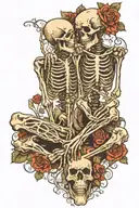 two skeletons praying on knee with lace patterns around them  tattoo design idea