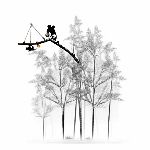 Bamboo forest with a playful panda swinging from the trees tattoo design idea