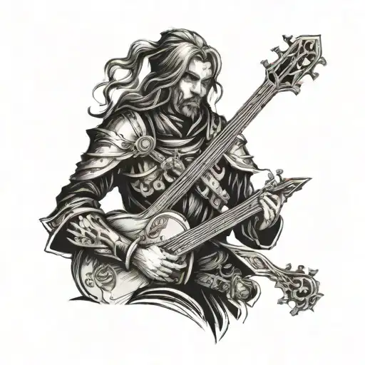 rogue bard Paladin as the same person in the style of mediaeval art tattoo design idea