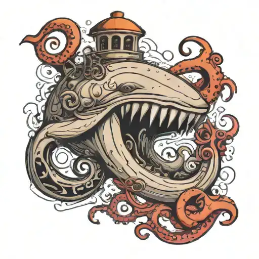 whale and octopus, a brain, doors in mind, adhd, music.  tattoo design idea