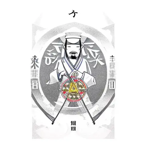 yasuke with Japanese Kanji for "Traveling Man" with the Freemason Symbol tattoo design idea