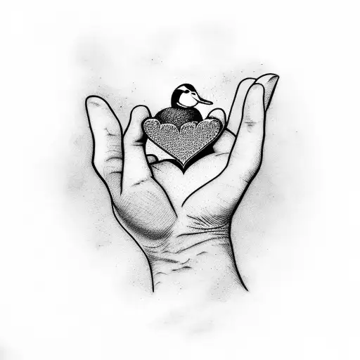 heart with fist with duck with mountain tattoo design idea