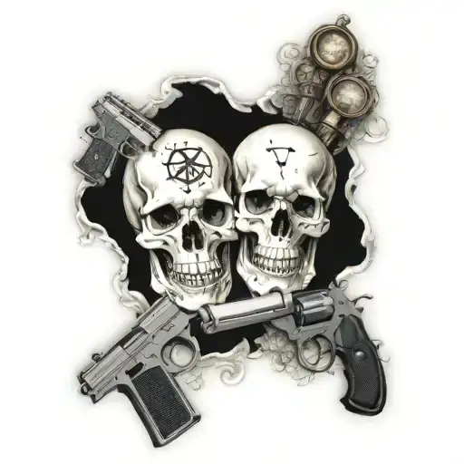 skulls money guns drugs incorporated tattoo design idea