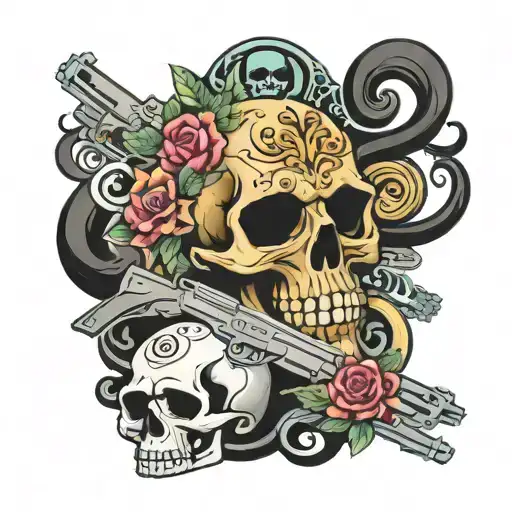 skulls money guns drugs incorporated tattoo design idea