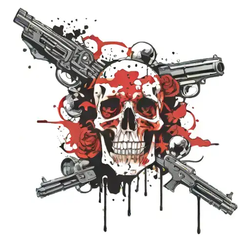 skulls drugs money guns tattoo design idea